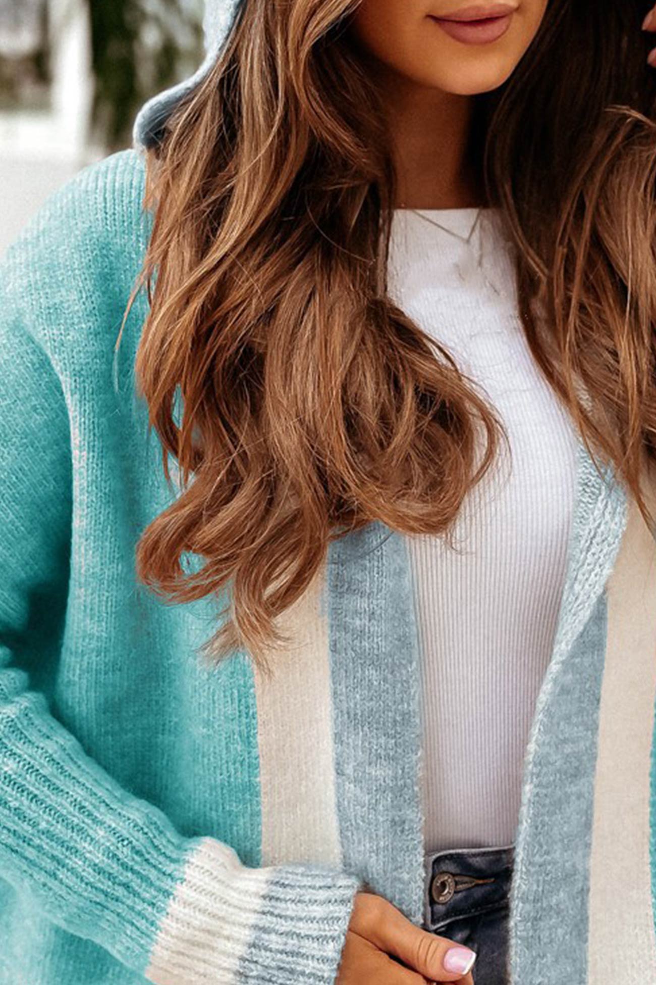 Street-wave Hooded Cardigan Cozy Pink Stripe Knit for Women Trendsetters Autumn Essential