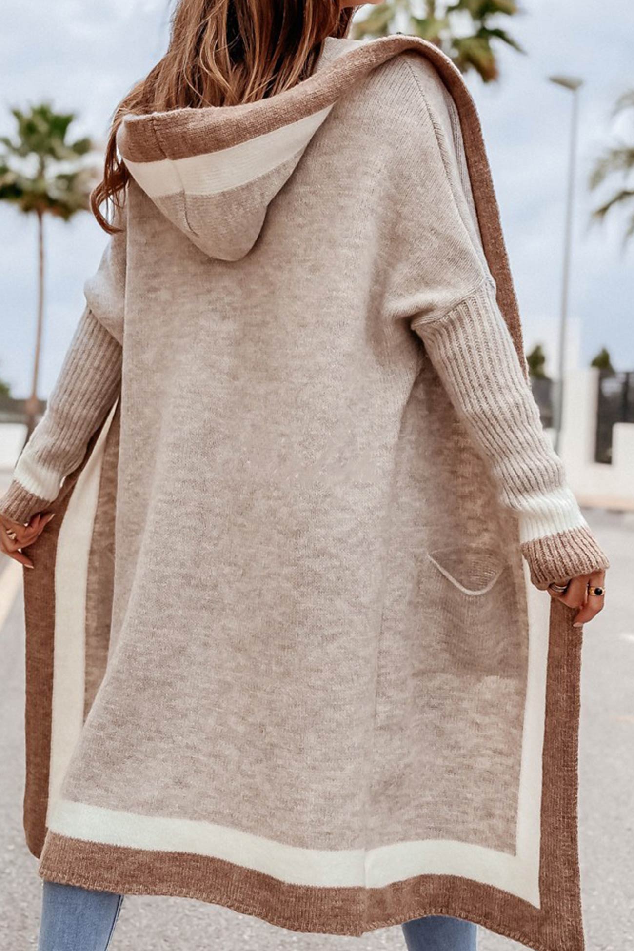 Street-wave Hooded Cardigan Cozy Pink Stripe Knit for Women Trendsetters Autumn Essential
