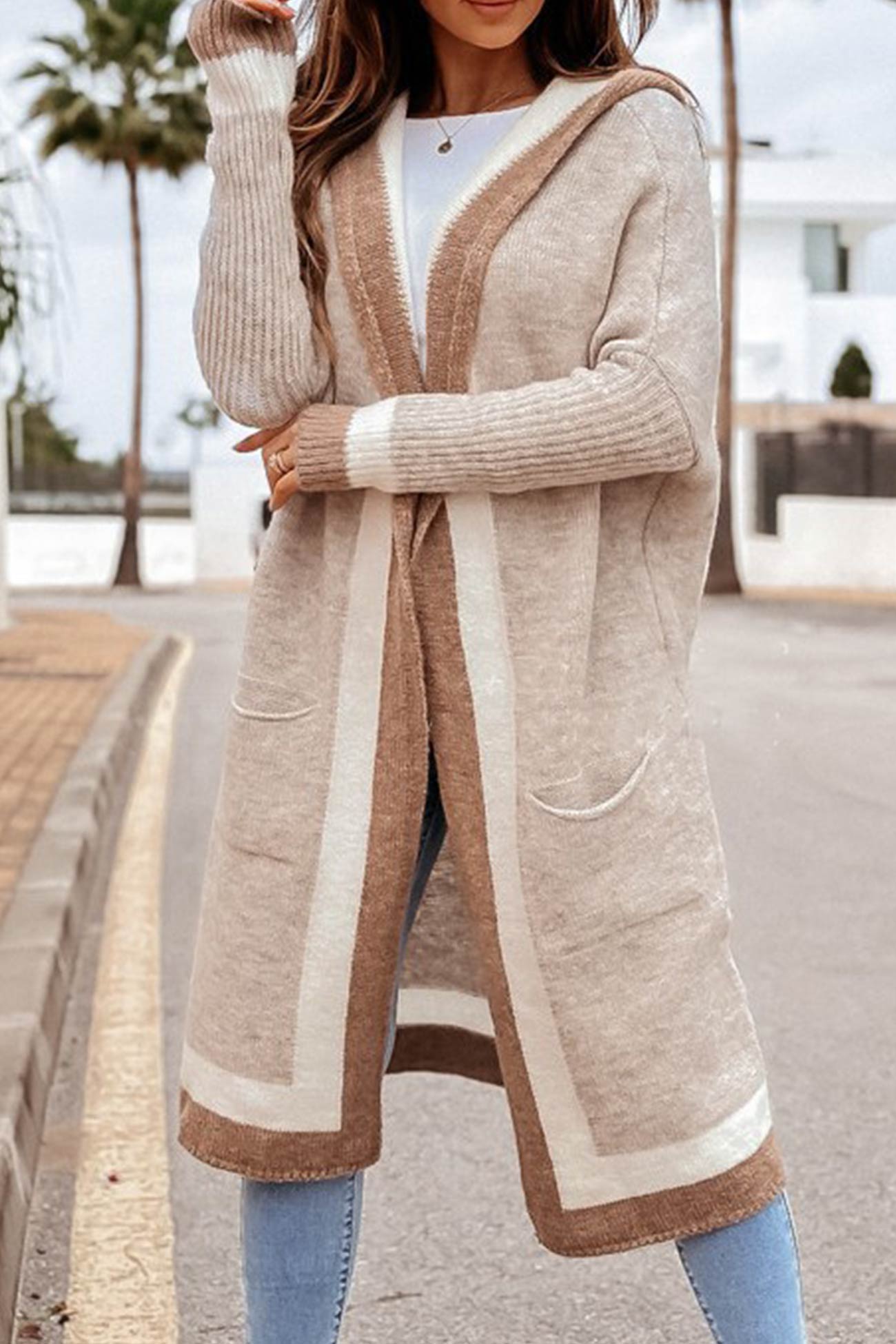 Street-wave Hooded Cardigan Cozy Pink Stripe Knit for Women Trendsetters Autumn Essential