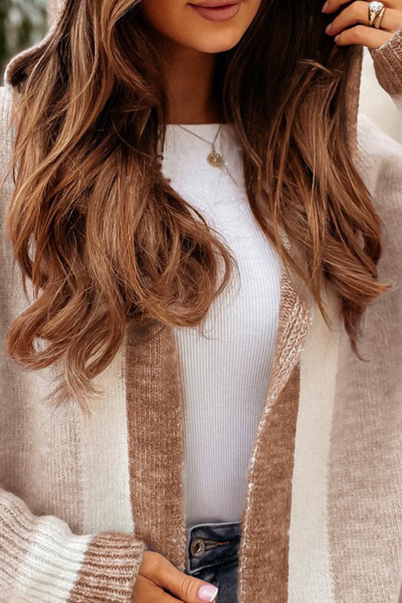 Street-wave Hooded Cardigan Cozy Pink Stripe Knit for Women Trendsetters Autumn Essential