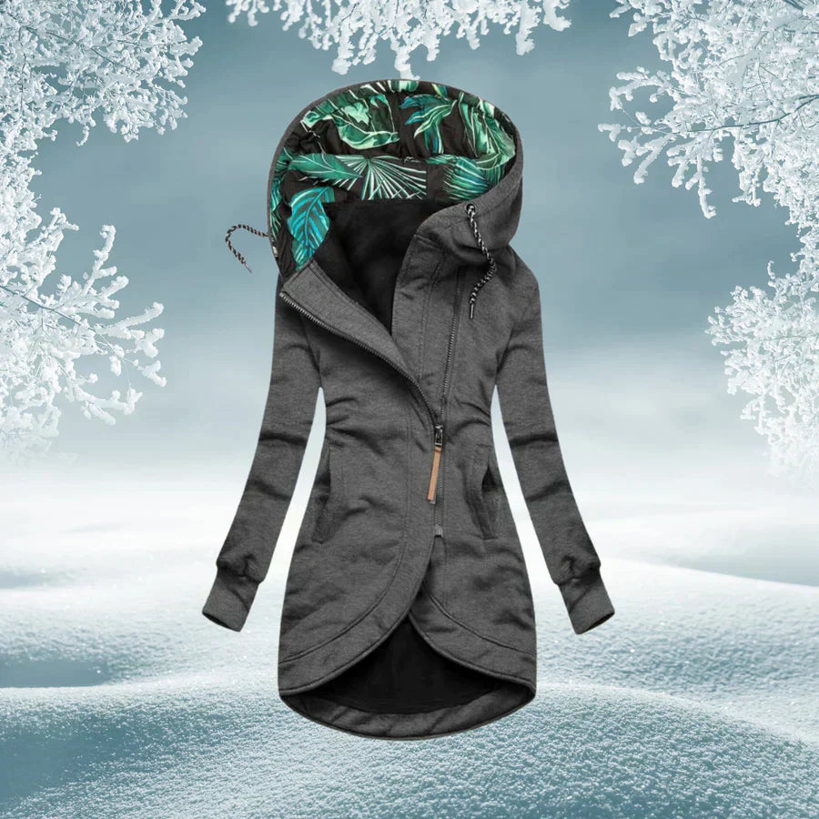 Street-Wave Womens Hooded Long Coat With Zippered Pockets For Fall Winter Warmth