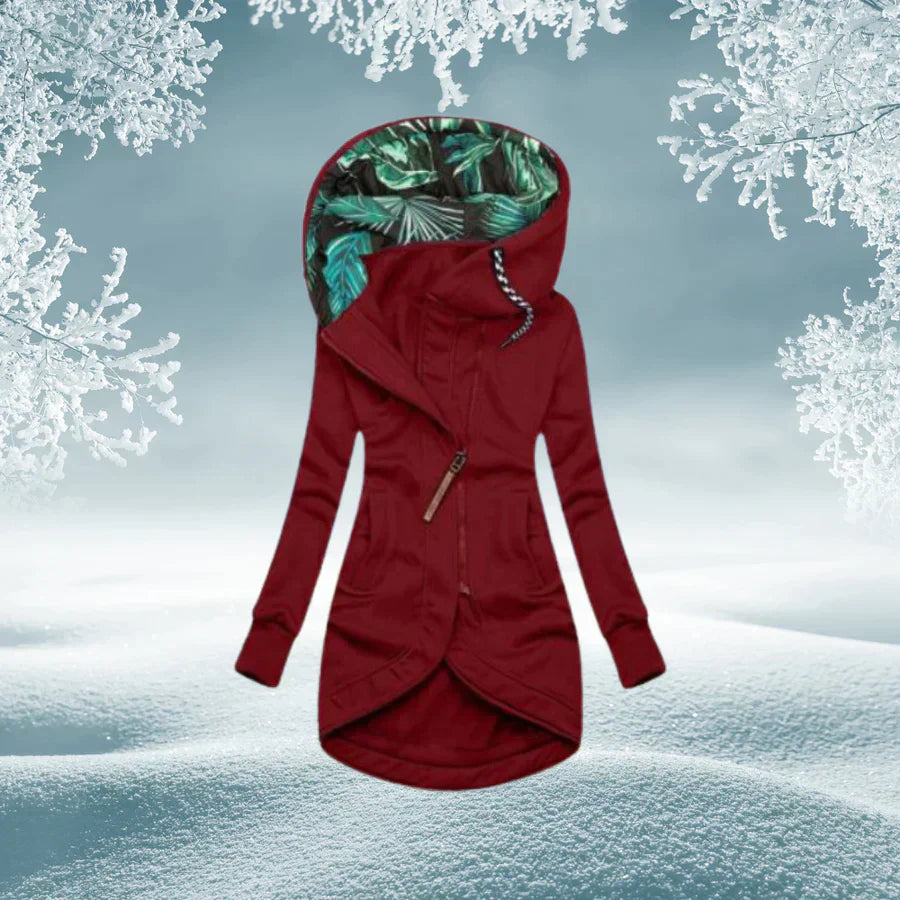 Street-Wave Womens Hooded Long Coat With Zippered Pockets For Fall Winter Warmth