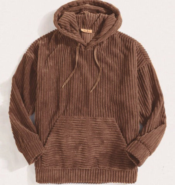 Street Wave Corduroy Hoodie Unisex Cozy Everyday Wear With Kangaroo Pocket And Adjustable Hood