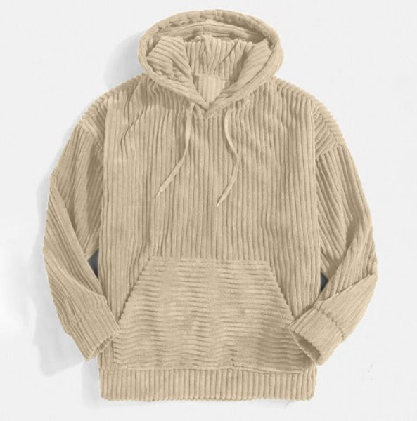 Street Wave Corduroy Hoodie Unisex Cozy Everyday Wear With Kangaroo Pocket And Adjustable Hood