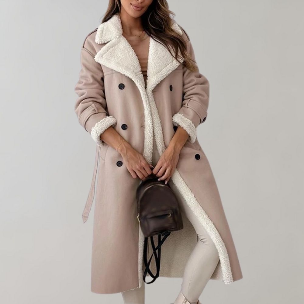 Street-wave Long Winter Coat For Women With Shearling Lining Warm Stylish Outerwear