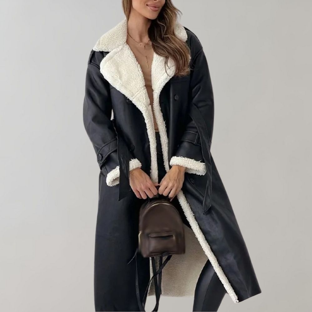 Street-wave Long Winter Coat For Women With Shearling Lining Warm Stylish Outerwear