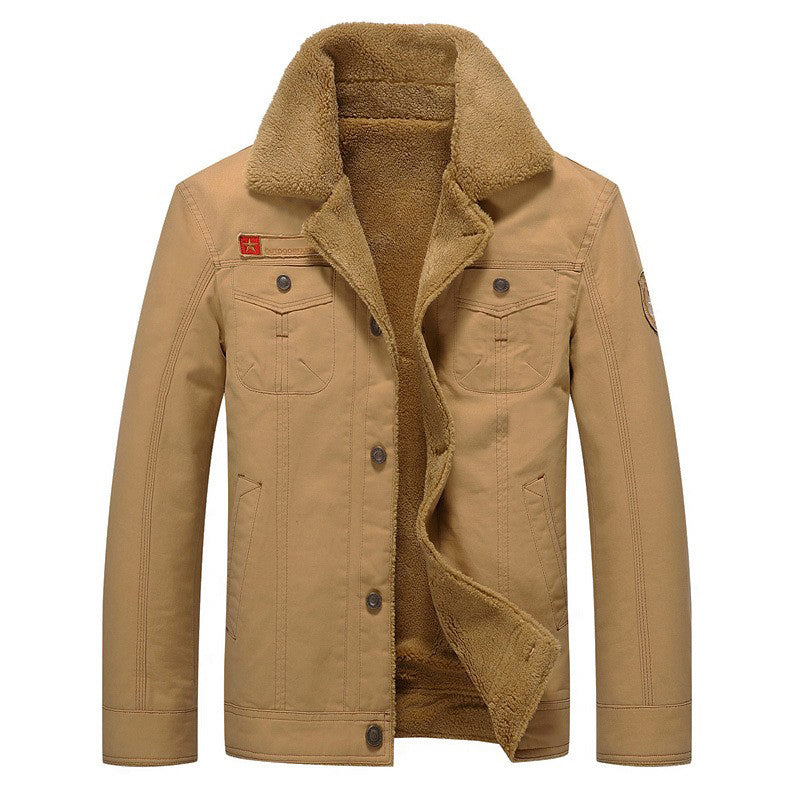 Men's Cotton Jacket With Sherpa Fleece Lining Button Closure Chest Pockets By Street-Wave