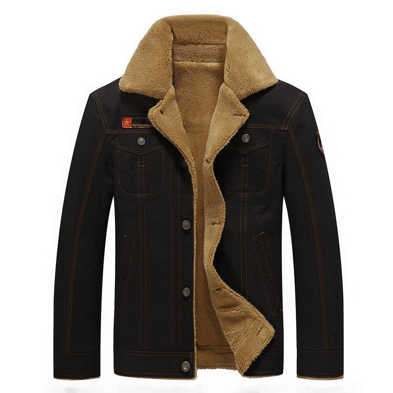 Men's Cotton Jacket With Sherpa Fleece Lining Button Closure Chest Pockets By Street-Wave