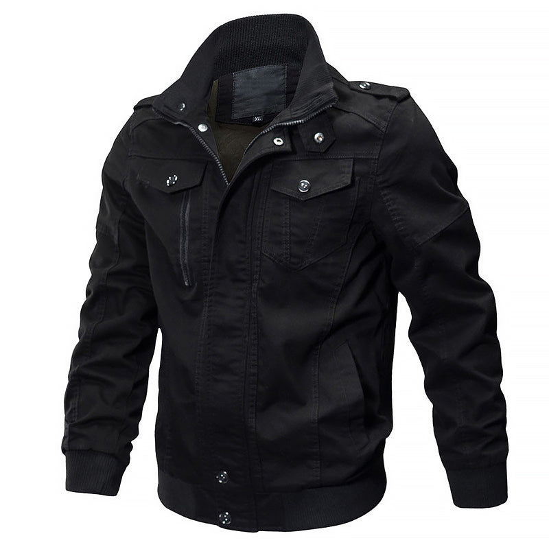 Mens Cotton Military Bomber Jacket By Street-Wave Durable Shell Elastic Cuffs Zipper And Button Closure Multiple Pockets