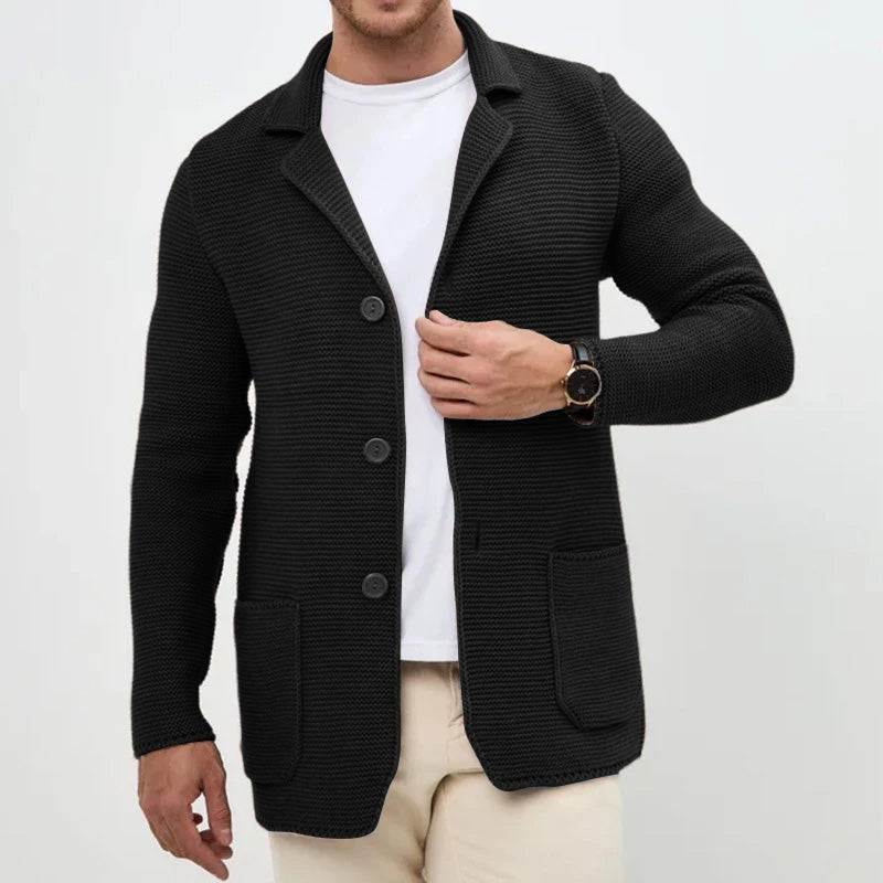 Street-Wave Cozy Button-Front Knitted Men's Cardigan With Turn-Down Collar And Pockets