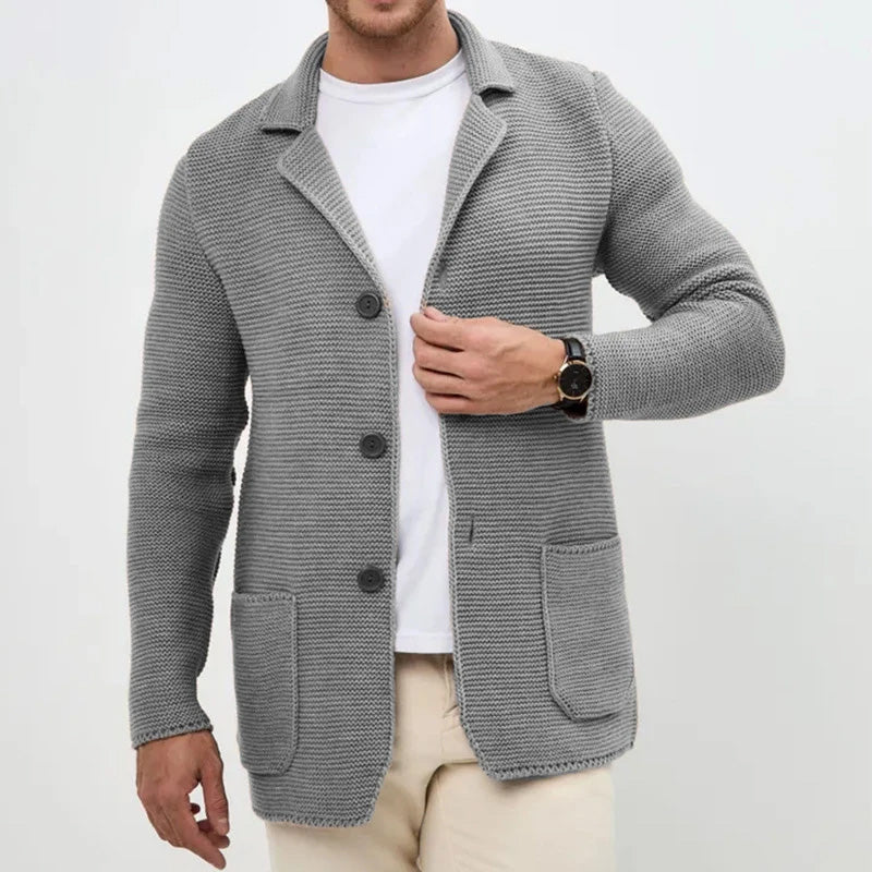 Street-Wave Cozy Button-Front Knitted Men's Cardigan With Turn-Down Collar And Pockets