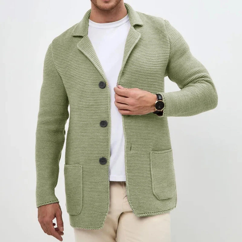 Street-Wave Cozy Button-Front Knitted Men's Cardigan With Turn-Down Collar And Pockets