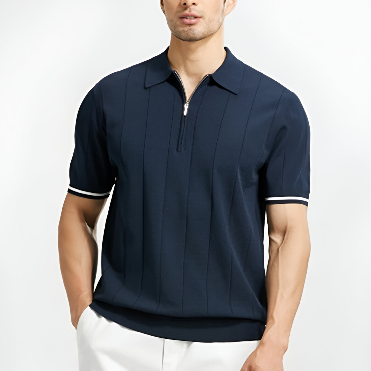 Waylynn Zip Polo Shirt For Men Lightweight Knit Cotton With Quarter Zip
