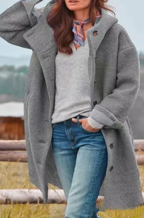 Street-Wave Elegant Black Coat For Women Oversized Warm Outerwear With Timeless Style