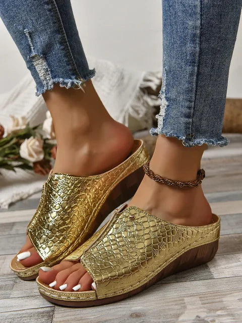 Street-Wave Croc-Embossed Wedge Sandals For Women Comfort All Day