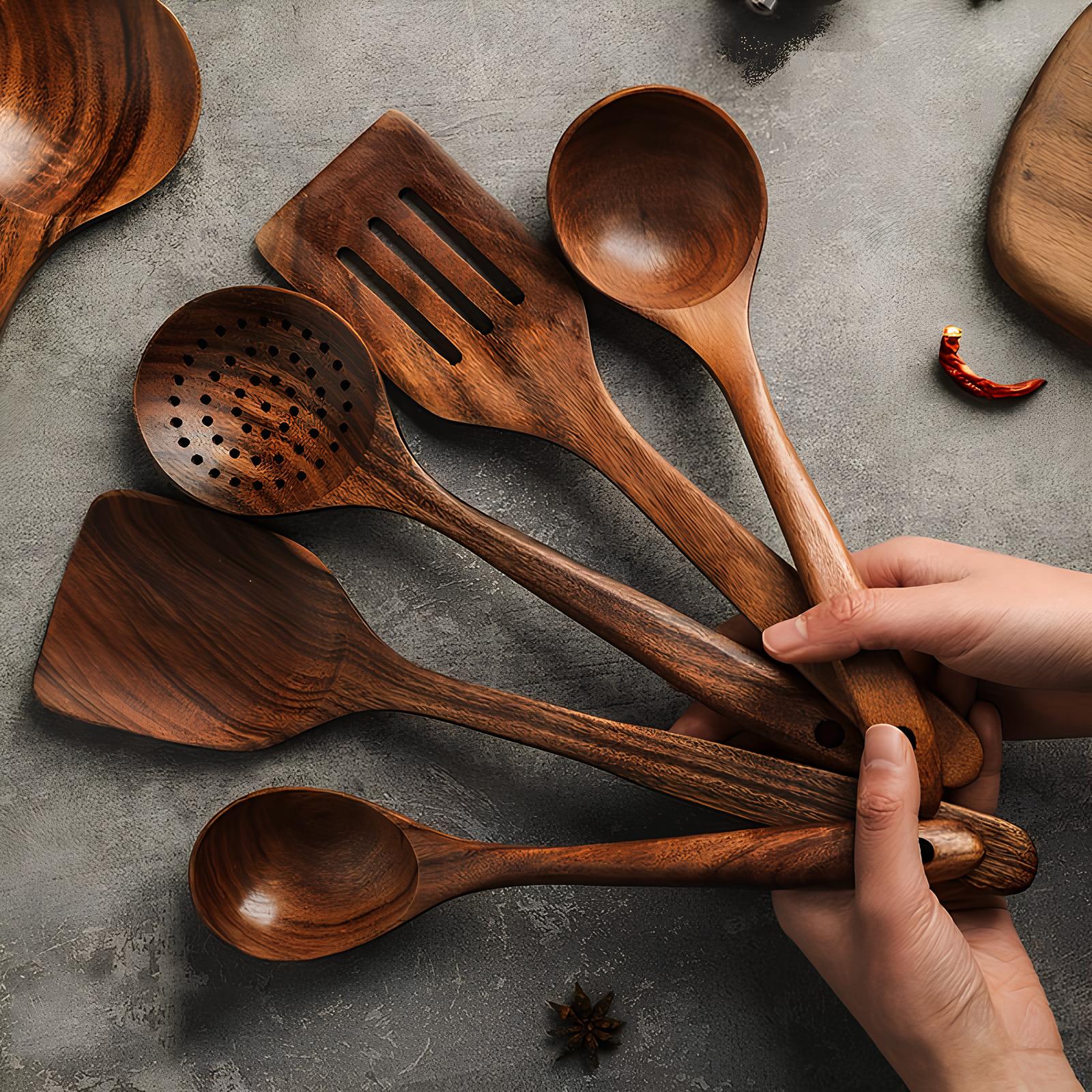 Minimalist Wooden Utensil Set with Ergonomic Handles - Street-Wave