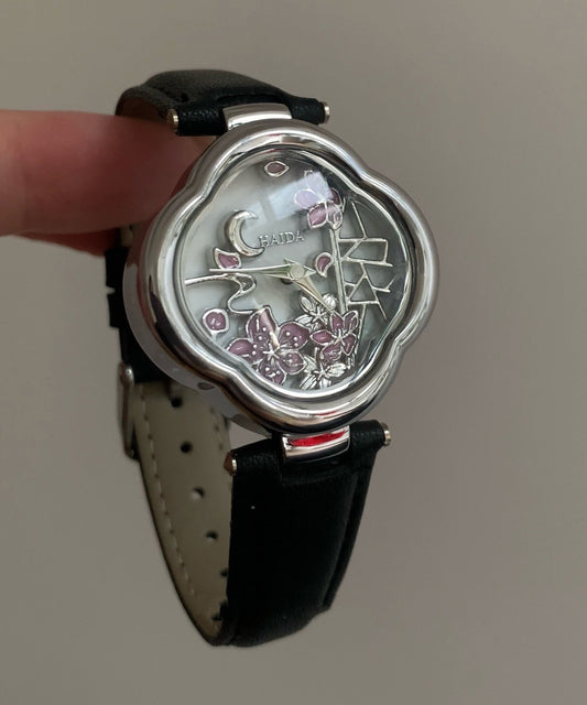 Jolies montres en métal noir, cuir et cristal Hardlex - Street-Wave