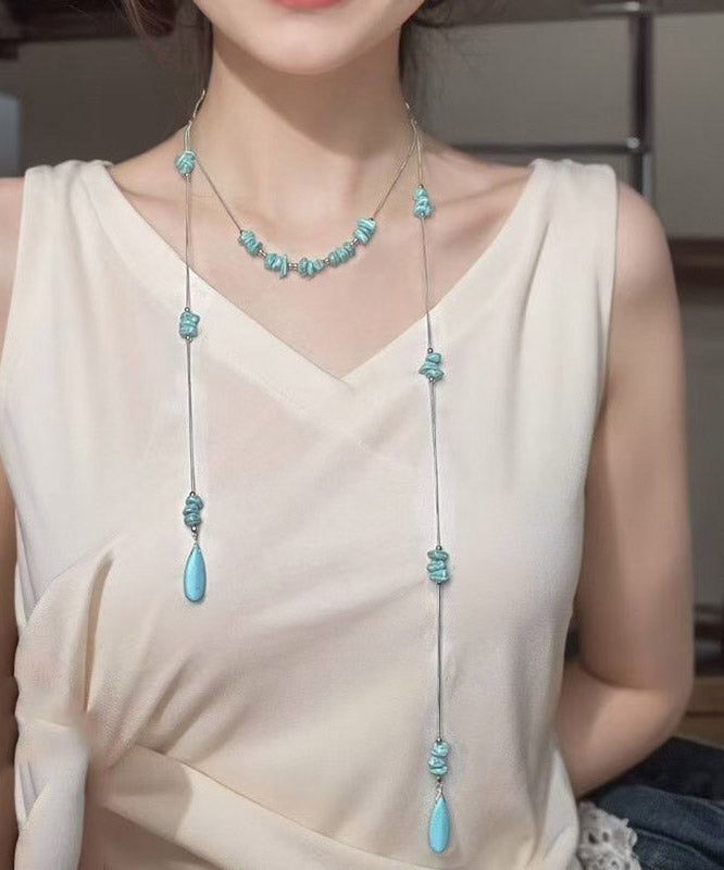 Collier pendentif pull en acier inoxydable bleu avec perles turquoises - Street-Wave