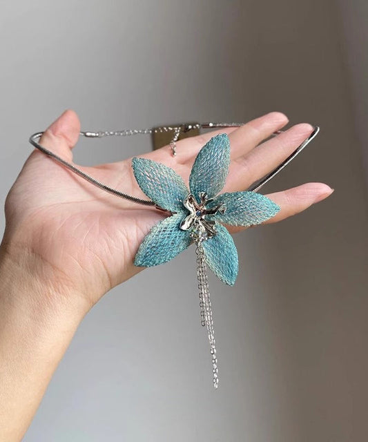 Joli collier avec pendentif floral en argent sterling bleu - Street-Wave