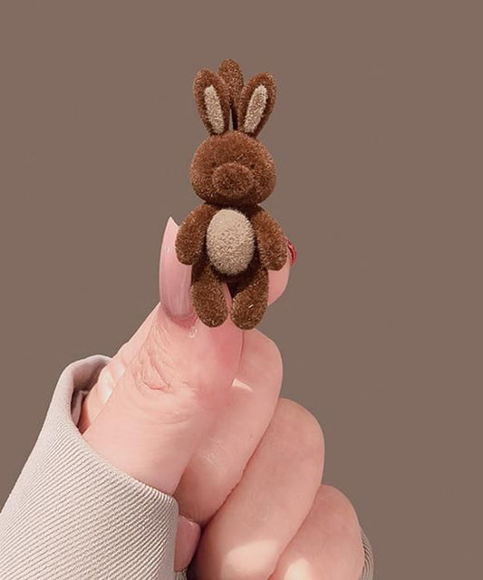 Jolie épingle à cheveux en alliage marron floquée en forme de petit lapin - Street-Wave