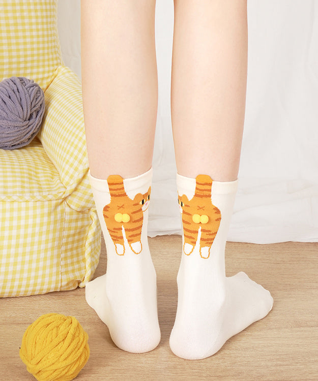 Chaussettes mi-mollet en coton à motif chat mignon - Street-Wave