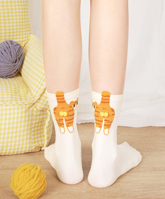 Chaussettes mi-mollet en coton à motif chat mignon - Street-Wave