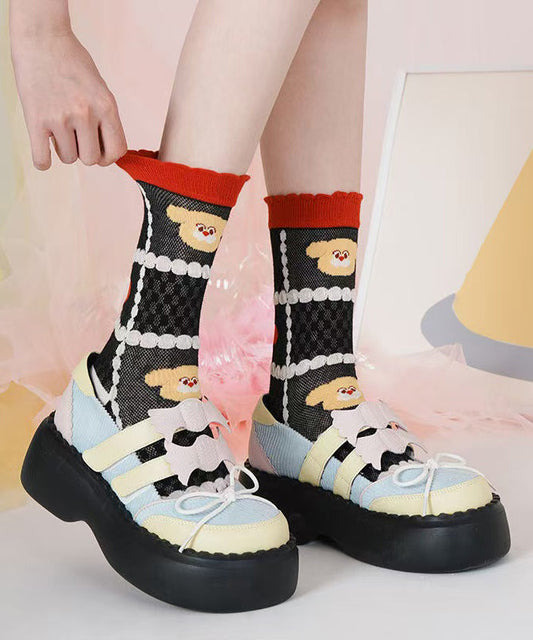 Chaussettes mi-mollet fines en maille jacquard à motifs mignons de dessins animés - Street-Wave
