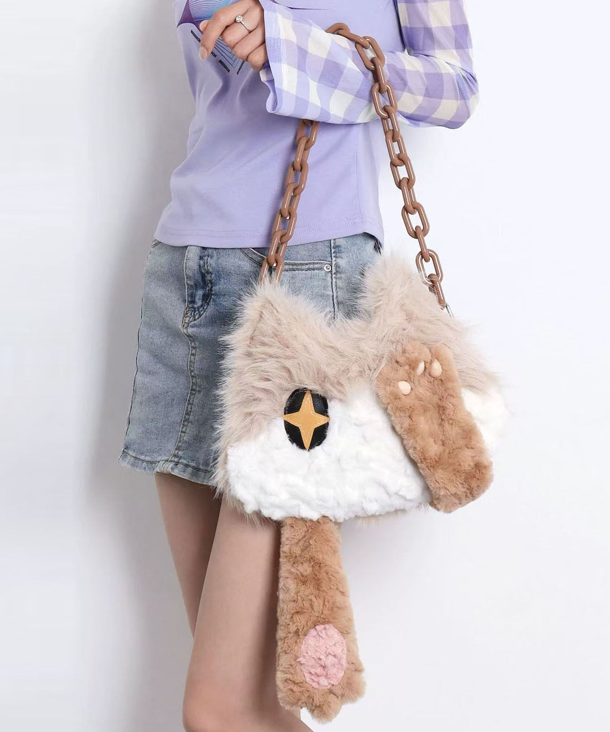 Sacs à bandoulière en fourrure de chat mignon et moelleux avec chaîne - Street-Wave