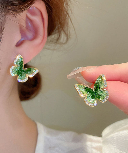Boucles d'oreilles à tige en forme de papillon en cristal de zircon vert et cuivre - Street-Wave