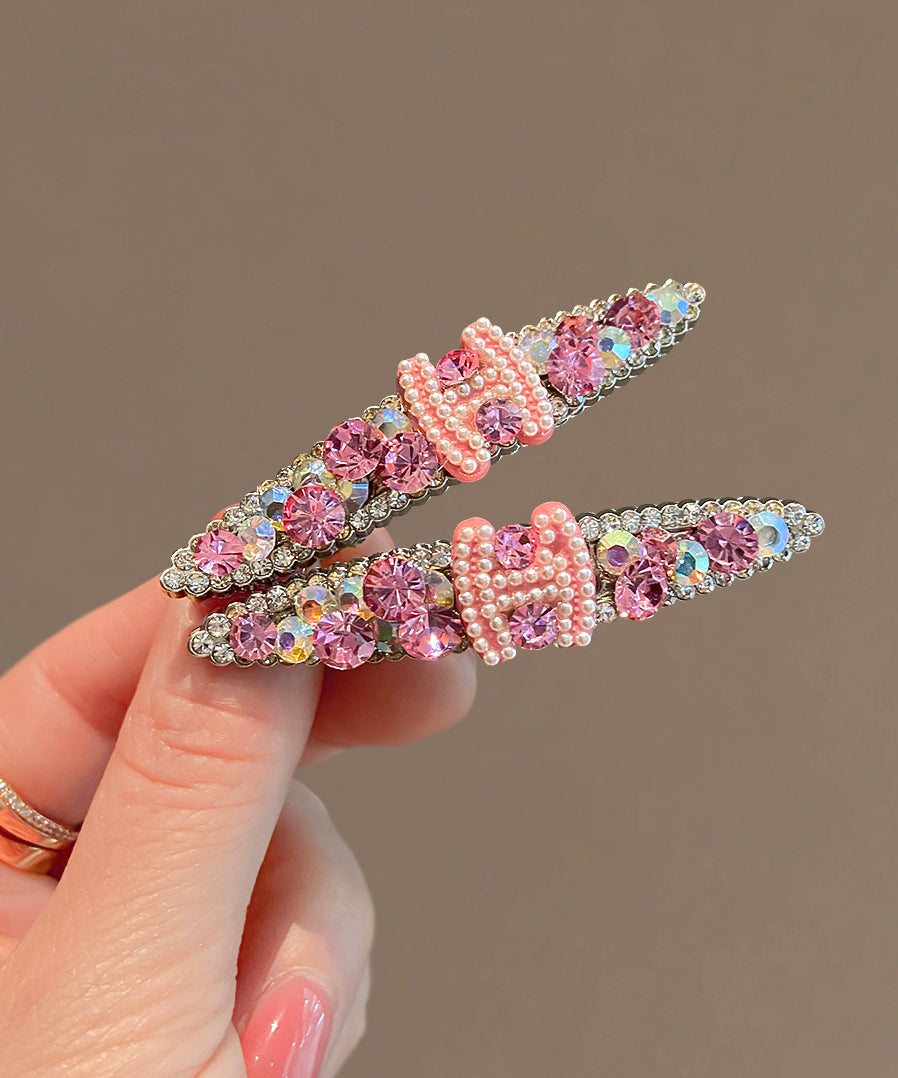 Jolie épingle à cheveux graphique en alliage rose avec perles de zircone - Street-Wave