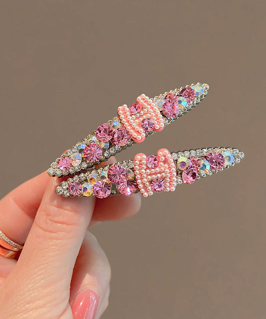 Jolie épingle à cheveux graphique en alliage rose avec perles de zircone - Street-Wave