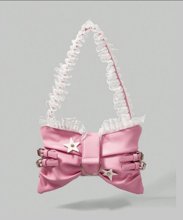 Sacs à bandoulière en similicuir avec nœud rose et dentelle pour filles - Street-Wave