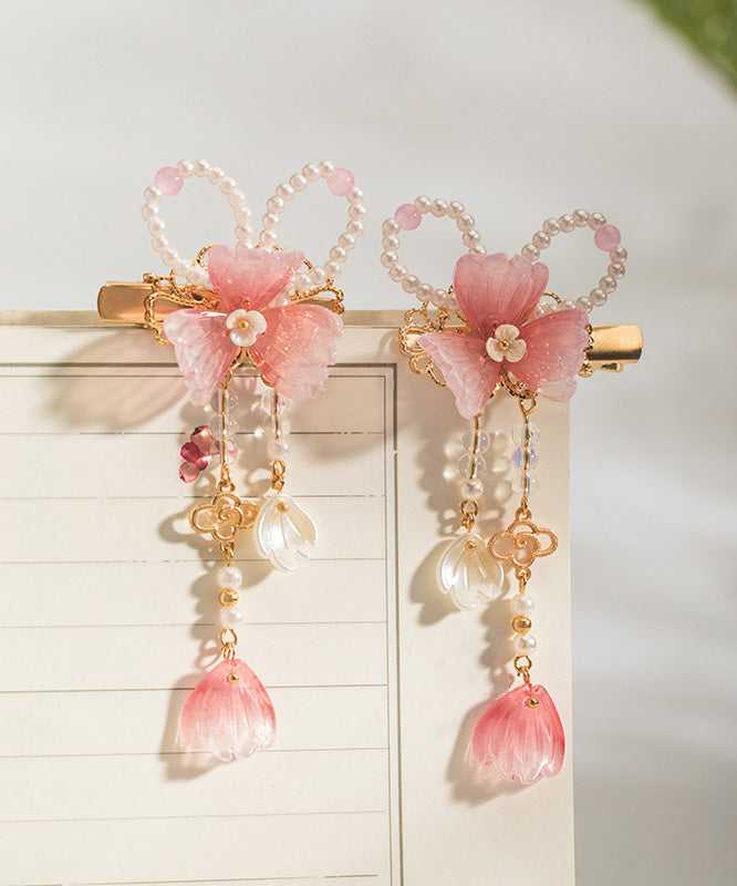Épingles à cheveux roses mignonnes en alliage de cuivre avec pompon nacré (paire) - Street-Wave