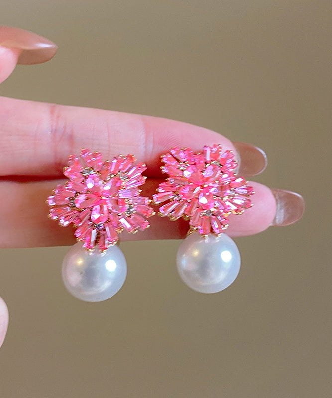 Boucles d'oreilles pendantes en alliage de cuivre rose avec perles de zircone - Street-Wave