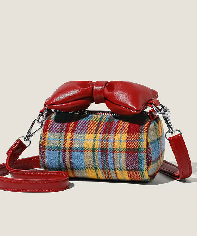 Joli sac rond en toile et lin pour fille avec nœud à carreaux rouges - Street-Wave