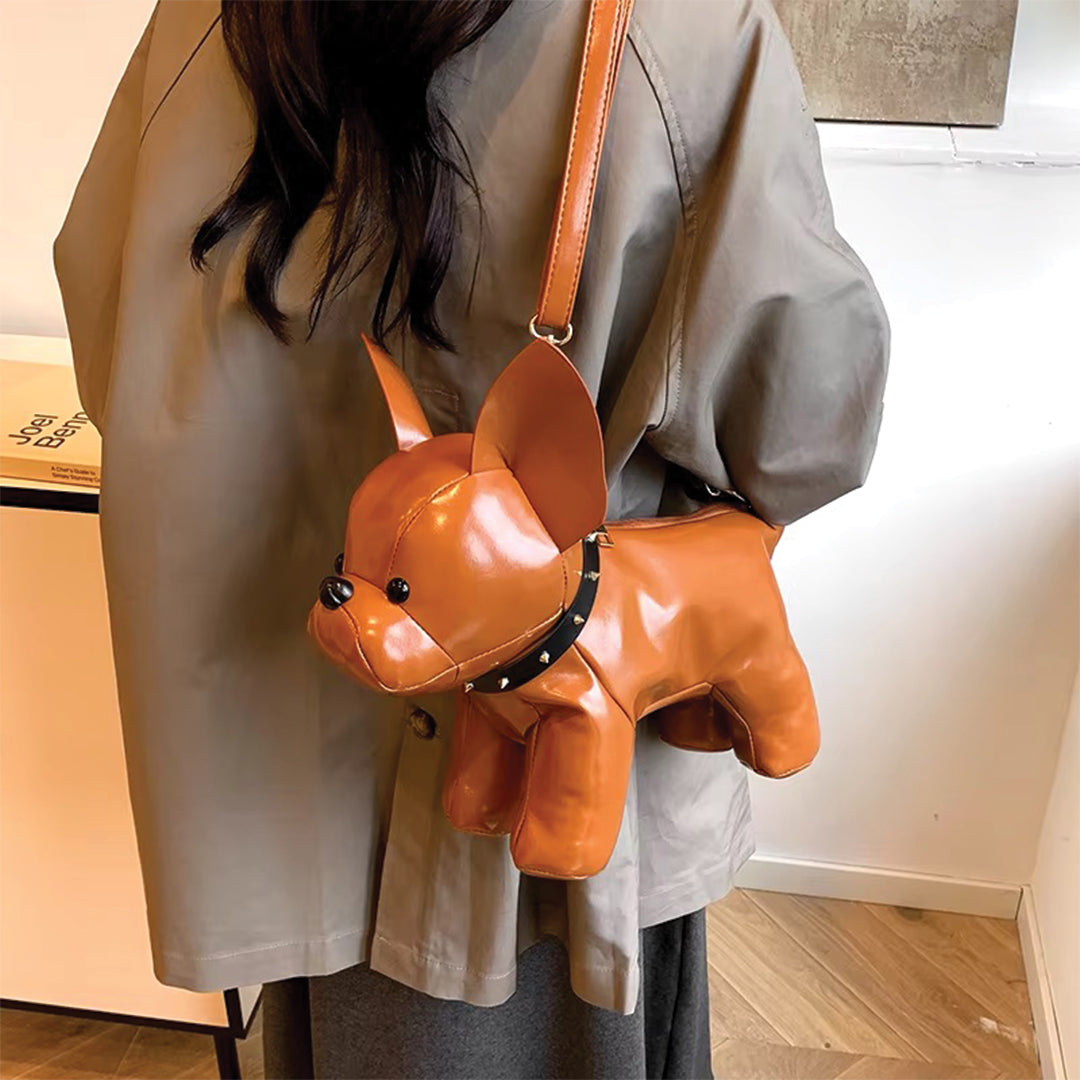 Street-Wave Charlie Crossbody Bag - French Bulldog Shape With Sustainable Leather And Spiked Collar Detail