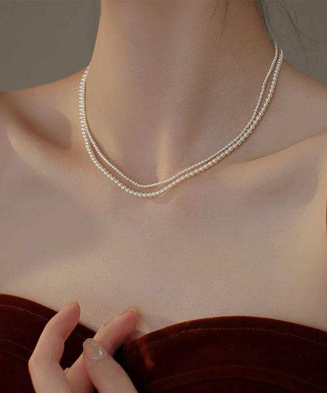Joli collier de perles en alliage blanc avec perles graduées - Street-Wave