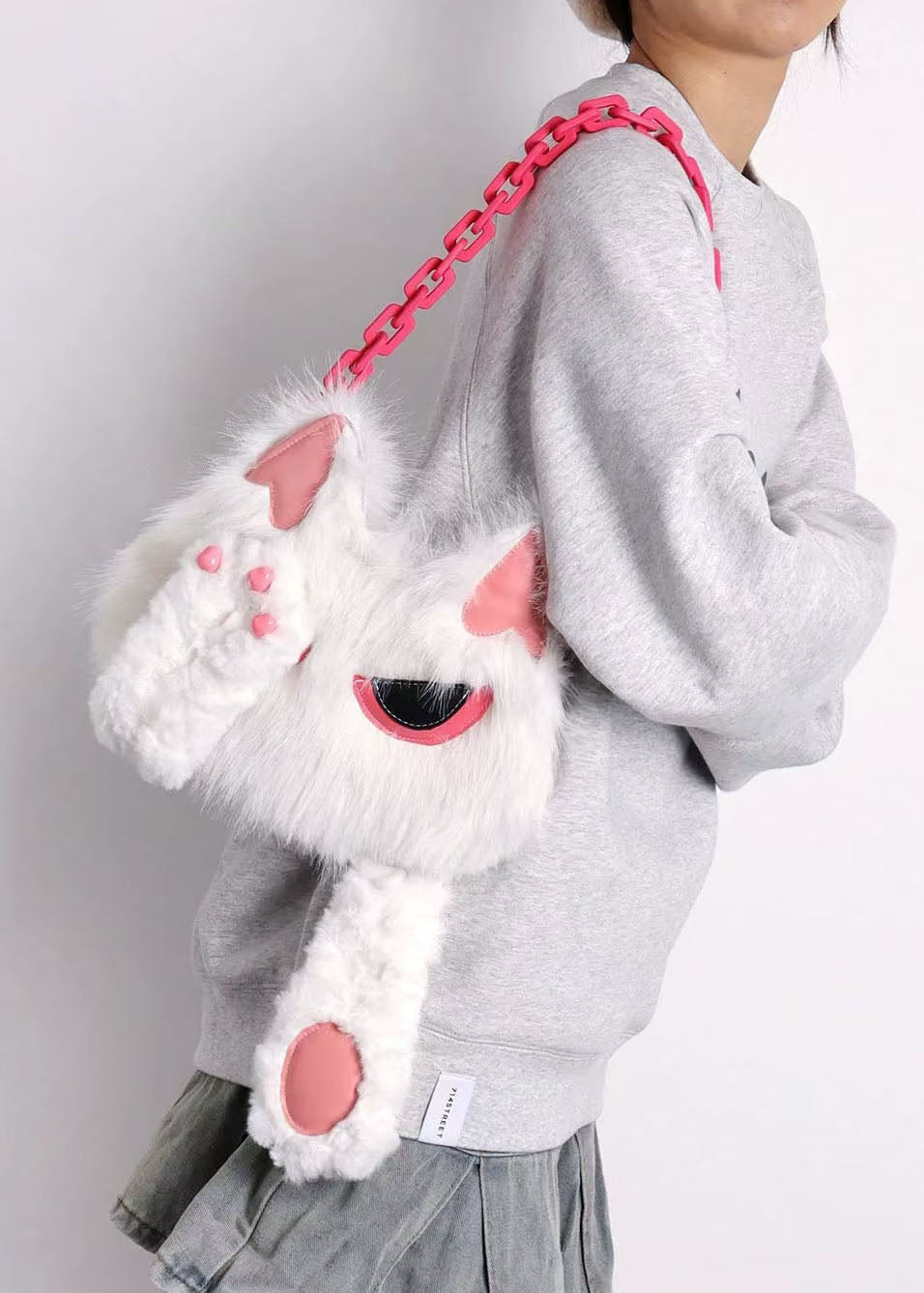 Sacs à bandoulière en fausse fourrure solide et durable en forme de chat blanc mignon - Street-Wave