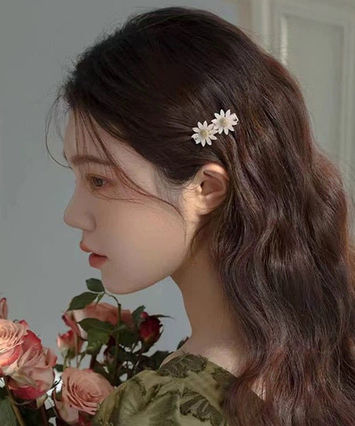 Jolie paire d'épingles à cheveux en résine blanche cuivrée avec motif marguerite floral - Street-Wave