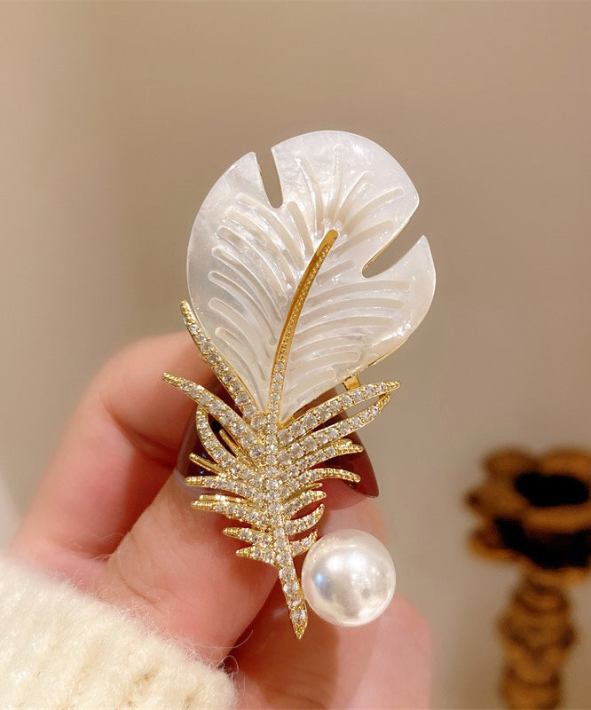 Jolie broche en cuivre blanc et zircon avec nacre - Street-Wave