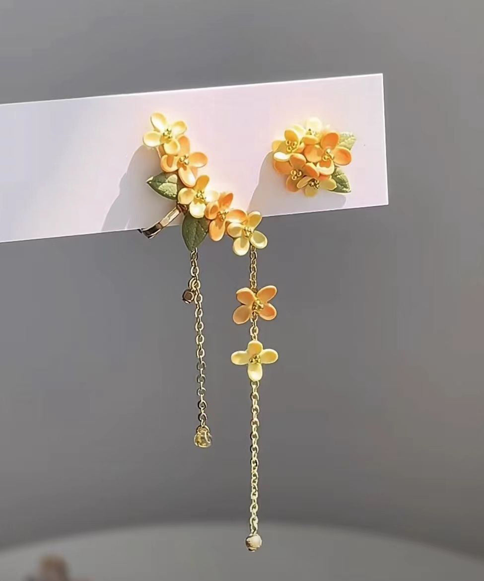 Boucles d'oreilles pendantes à pompon en alliage jaune avec motif osmanthus - Street-Wave