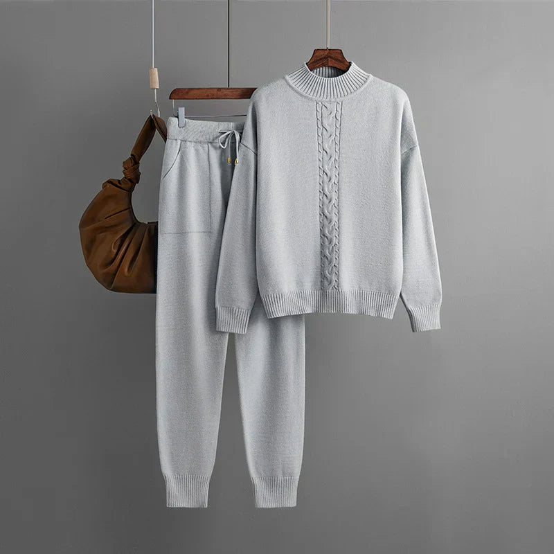Street-Wave Winter Knit Set For Women With Half Turtle Neck Sweater And Cozy Pants