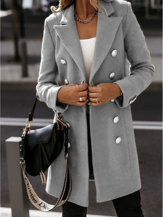 Street-wave Classic Double Breasted Jacket For Women With Silver Button Details And Timeless Elegance