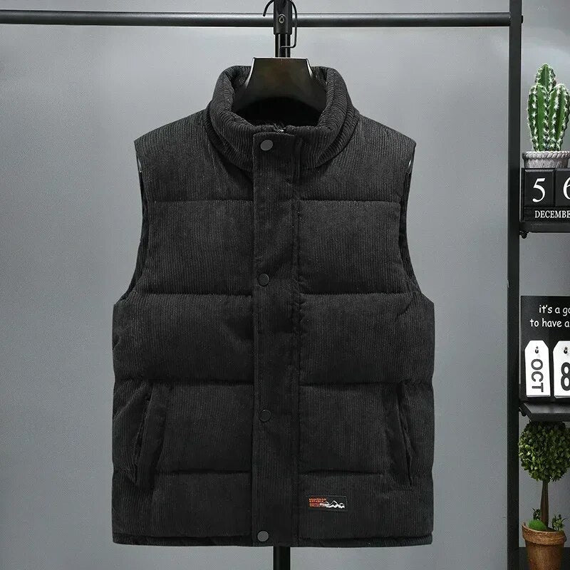Street Wave Corduroy Puffer Vest Warmth With Cotton Lining For Unisex Winter Streetwear