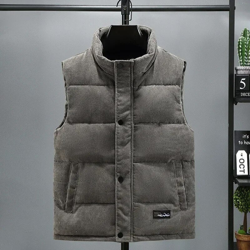 Street Wave Corduroy Puffer Vest Warmth With Cotton Lining For Unisex Winter Streetwear