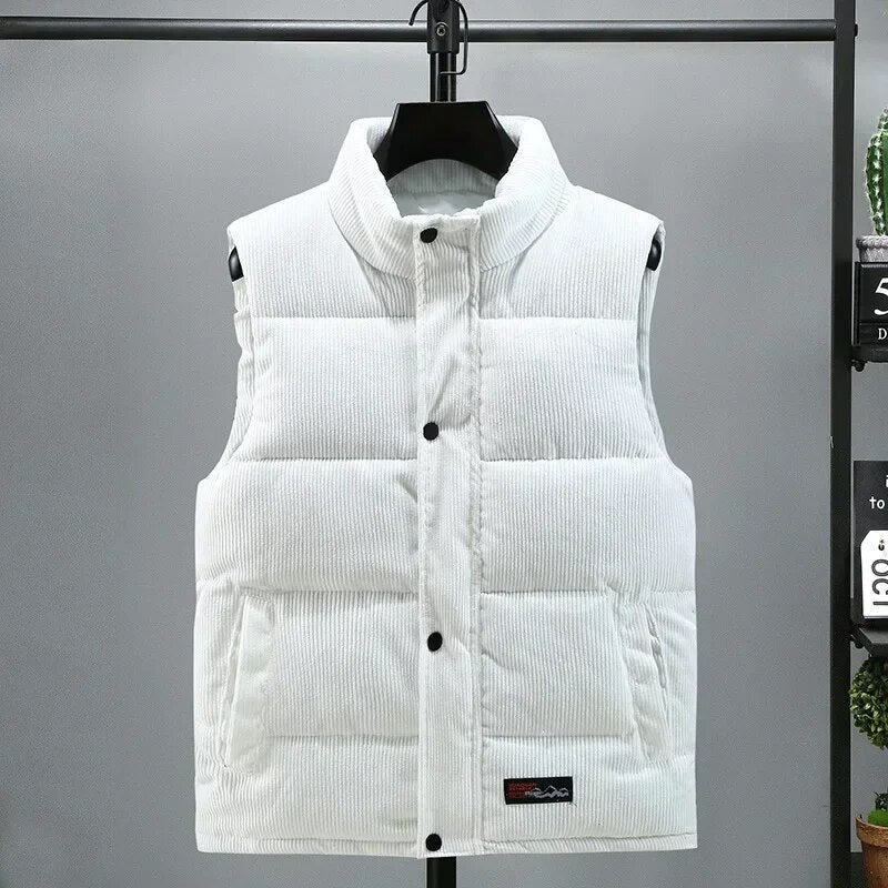 Street Wave Corduroy Puffer Vest Warmth With Cotton Lining For Unisex Winter Streetwear