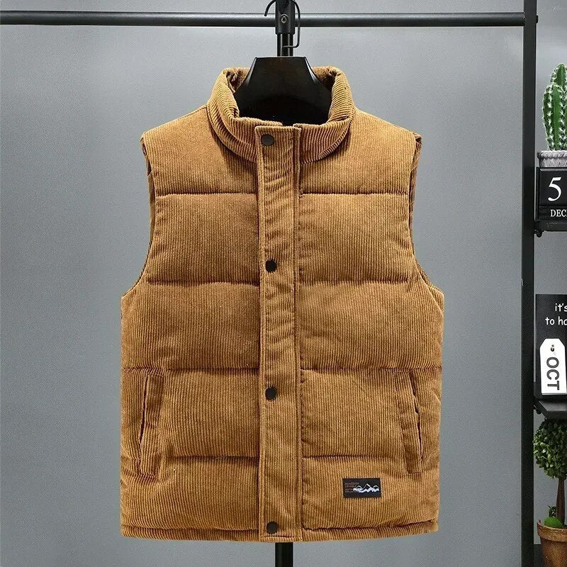 Street Wave Corduroy Puffer Vest Warmth With Cotton Lining For Unisex Winter Streetwear