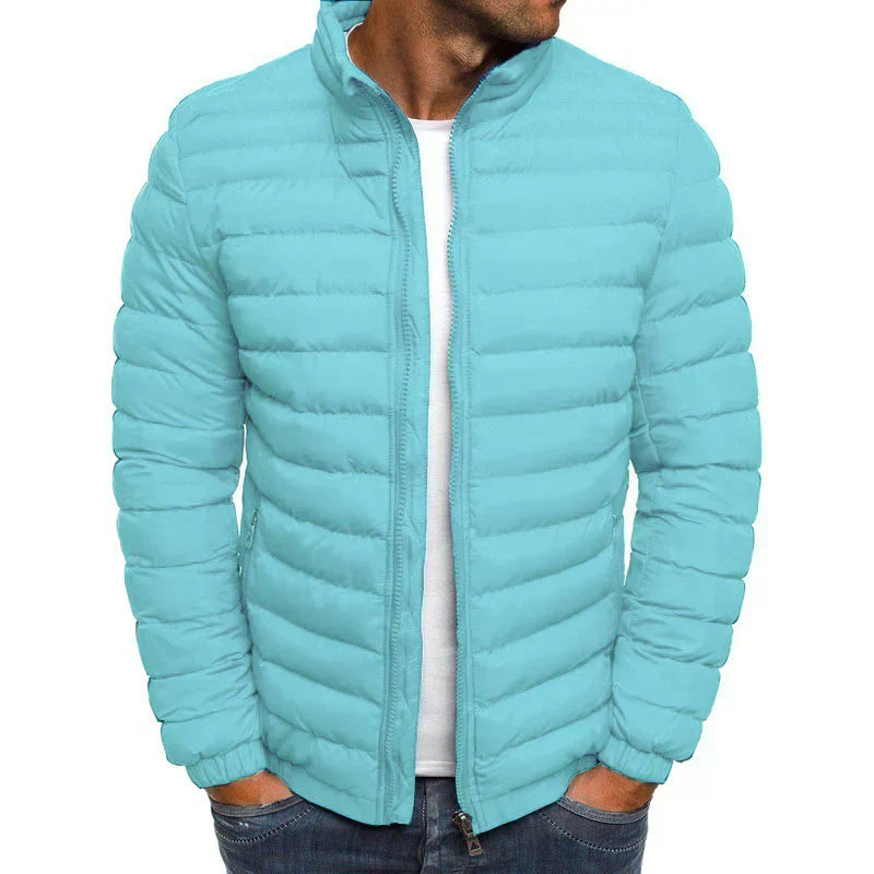 Mens Puffer Jacket Padded and Lightweight Windproof with High Collar Zipper Closure