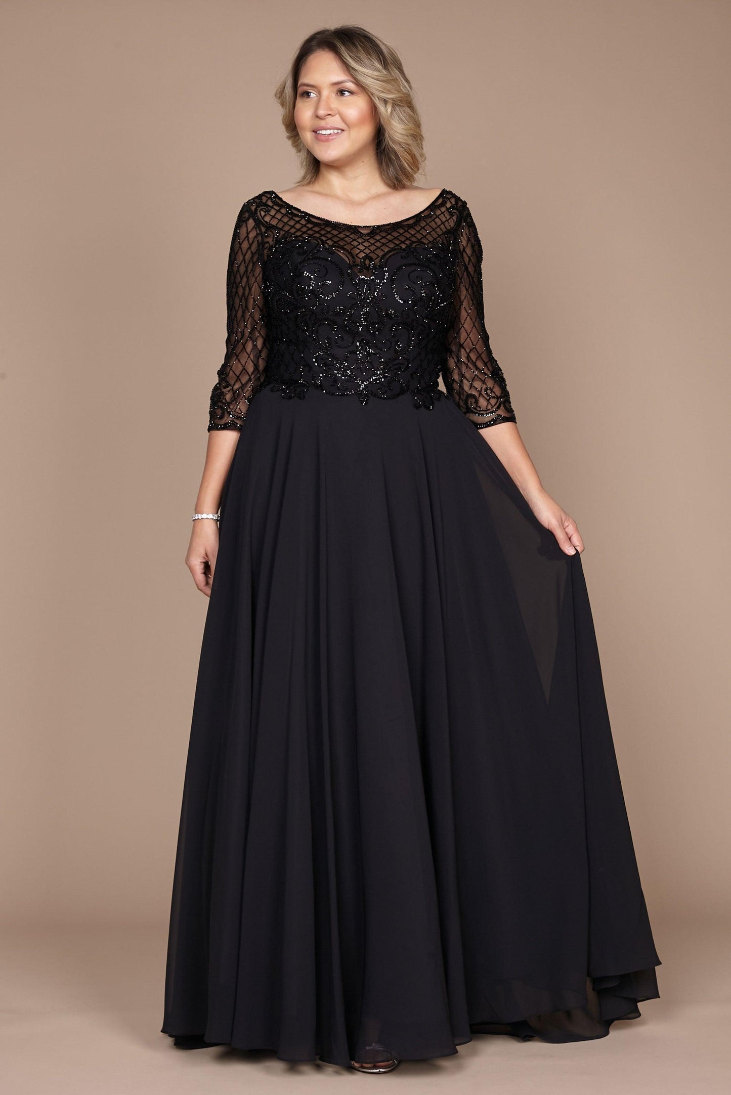 Street Wave Hand Beaded Bodice Mother Of The Bride Dress Elegant Long Sleeves