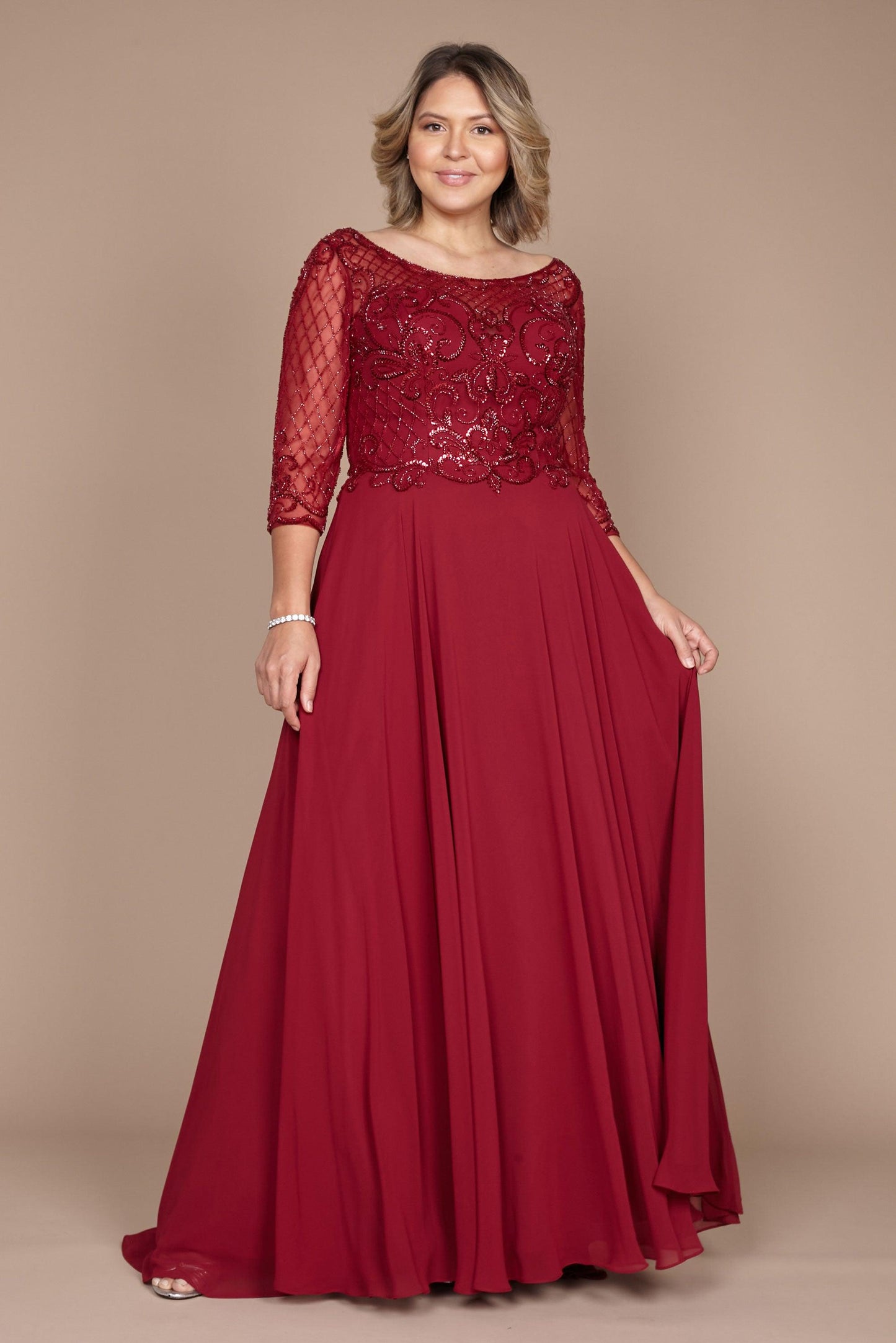 Street Wave Hand Beaded Bodice Mother Of The Bride Dress Elegant Long Sleeves